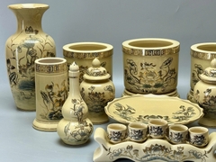 Bộ Đồ Thờ Hoa Sen Cho Ban 1,75m Gốm Chu Đậu Vẽ Vàng