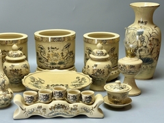 Bộ Đồ Thờ Hoa Sen Cho Ban 1,75m Gốm Chu Đậu Vẽ Vàng