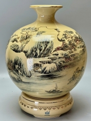 Bình Hút Lộc Sơn Thủy Hữu Tình Hoạ Tiết Độc Bản Cao 48cm Gốm Vẽ Vàng