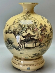 Bình Hút Lộc Sơn Thủy Hữu Tình Hoạ Tiết Độc Bản Cao 48cm Gốm Vẽ Vàng