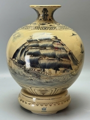 Bình Hút Tài Lộc Thuận Buồm Xuôi Gió - Công Đào 55cm Gốm Vẽ Vàng