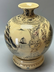 Bình Hút Tài Lộc Thuận Buồm Xuôi Gió - Công Đào 55cm Gốm Vẽ Vàng