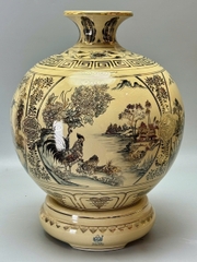 Bình Tài Lộc Tứ Cảnh Sơn Thuỷ Hữu Tình Cao 55cm Gốm Vẽ Vàng