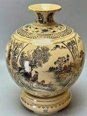 Bình Tài Lộc Tứ Cảnh Sơn Thuỷ Hữu Tình Cao 55cm Gốm Vẽ Vàng