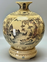 Bình Tài Lộc Tứ Cảnh Sơn Thuỷ Hữu Tình Cao 55cm Gốm Vẽ Vàng