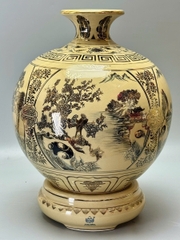 Bình Tài Lộc Tứ Cảnh Sơn Thuỷ Hữu Tình Cao 55cm Gốm Vẽ Vàng