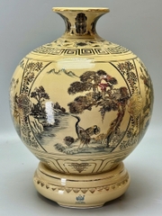 Bình Tài Lộc Tứ Cảnh Sơn Thuỷ Hữu Tình Cao 55cm Gốm Vẽ Vàng