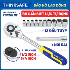 Bộ Cần Siết Tự Động Và Đầu Tuýp 12 Chi Tiết KingBlue 1/4 -1/2 inch thép crv siêu cứng, chịu lực, chịu nhiệt tốt