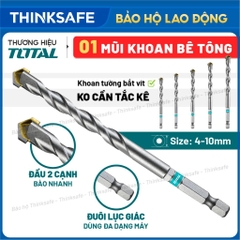 Mũi khoan bê tông không tắc kê TOTAL mẫu mới, kích thước 4-10mm chuôi lục giác khoan ngọt trên bê tông, xi măng, gạch
