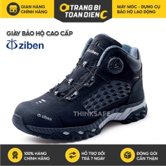 Giày bảo hộ Hàn Quốc Ziben 215A màu đen có khóa vặn, da thật, chống dập ngón, chống trơn trượt Giày cao cổ chính hãng