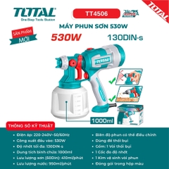 [Mẫu Mới] Máy Phun Sơn Điện 530W TOTAL TT4506 Bình sơn 1000ml, Chỉnh Tia Phun, Tặng Kèm Vòi Thổi Bụi