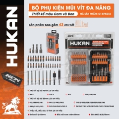 Bộ phụ kiện mũi vít đa năng 43 chi tiết HUKAN G1-BPK043, Mũi vít bake, dẹp, lục giác, mũi tôn đa dạng siêu cứng