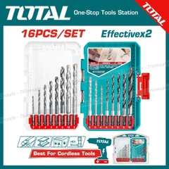 Bộ 16 mũi khoan kim loại, bê tông và gỗ Total TACSDL11608, Chuôi lục giác, Bộ mũi khoan đa năng
