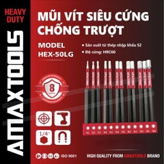 Bộ 12 mũi bắn vít lục giác chống trượt AMAXTOOLS, Thép S2 siêu cứng, HRC60, Mũi bắn vít siêu cứng chống trượt- Thinksafe