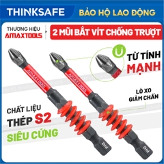 Bộ 2 mũi bắn vít chống trượt siêu cứng Amaxtools, Thép S2, Lò xo giảm chấn, Mũi bắn vít bake PH2, Chuôi lục giác