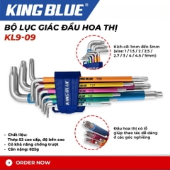 Bộ lục giác KingBlue KL9-09 đầu hoa thị có lỗ Thép S2 cao cấp có độ bền cao size 1-5mm