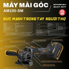 Máy Mài Góc Pin AMAXTOOLS AM100-SM Công Suất 1100W, Đá 100mm, Không Chổi Than, Chống Khởi Động Lại, Có Thắng Từ