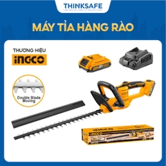 Máy cắt hàng rào pin 20V INGCO CHTLI20461, Lưỡi 450mm, Đường kính cắt 18mm, Kèm 1 pin và 1 sạc - Thinksafe