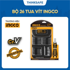 Bộ 26 tua vít INGCO HKSDB0268 chất liệu CR-V, có đầu giữ ratchet và 18 đầu vít dài 65mm cánh tay điện - Thinksafe