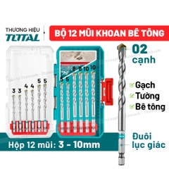[Mẫu mới] Bộ mũi khoan bê tông 5 -12 chi tiết TOTAL TACSD6055/ TACSDL12206 Chuôi lục giác khoan tường, gạch