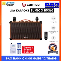 Loa Bluetooth Karaoke Sumico BT-S65 - Công suất 150W -Pin 8 Giờ, Cổng phát lại USB, Tặng Kèm 2 micro UHF