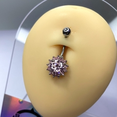 Khuyên rốn hoa đá hồng Thân thép - mặt hợp kim KR122246