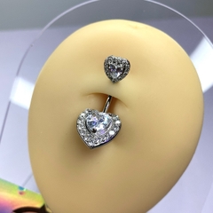 Khuyên rốn tim full đá Thân thép - mặt hợp kim KR122247