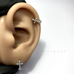 Khuyên tai tròn thánh giá đính đá  KTB1