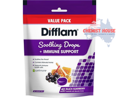 Difflam Soothing Drops + Immune Support Black Elderberry - Kẹo ngậm hỗ trợ giảm đau họng, bổ sung miễn dịch 42 viên