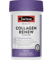 Swise Collagen Renew Giảm Stress Đẹp Da Ngũ Ngon - Dạng BỘT Collagen thủy phân chiết xuất từ nhân sâm Ấn Độ