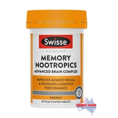 Viên Uống Bổ Não & Tăng Cường Trí Nhớ 60 Viên - Swisse Ultiboost Memory Nootropics 60 Tabs