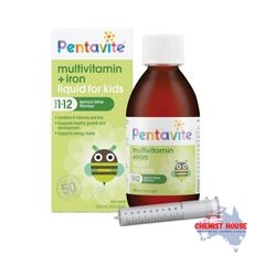 Pentavite Multivitamin + Iron Kids Dạng Lỏng Hương Chanh 200ml (MỚI) - Pentavite Multivitamin + Iron Kids Liquid Lemon Lime 200ml NEW