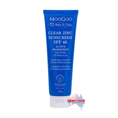 Kem Chống Nắng Moogoo Phổ Rộng Vật Lý ZinC SPF 40 Cho Bé - MooGoo Baby And Child Clear Zinc Sunscreen SPF40 120g