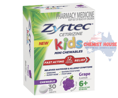 Zyrtec Kids Antihistamine Allergy & Hayfever Chewable Tablet Grape - Viên nhai giảm sốt và dị ứng vị nho 30 viên