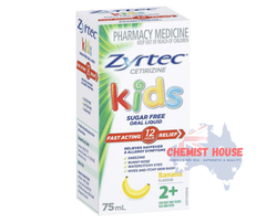 Zyrtec Kids Antihistamine Allergy & Hayfever Oral Liquid Banana - Siro giảm sốt và dị ứng vị chuổi 75ml