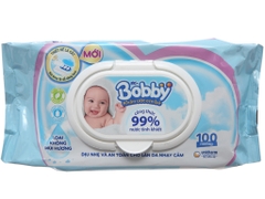 Khăn ướt em bé Bobby không mùi gói 100 miếng