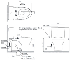 Bồn Cầu TOTO CS735DT2 Hai Khối Nắp TC393VS