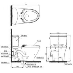 Bồn Cầu TOTO CS767T8 (CS767RT8) Hai Khối Nắp TC600VS