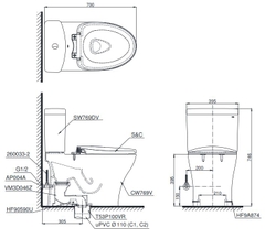 Bồn Cầu TOTO CS769DT2 (CS769DRT2) Hai Khối Nắp TC393VS