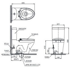 Bồn Cầu Hai Khối TOTO CS818DT2 Nắp TC393VS