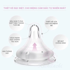 Set 2 núm ti cổ rộng Kichilachi siêu mềm chống sặc chống đầy hơi cho bé trên 8 tháng