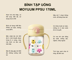 Bình tập uống Moyuum PPSU - 170ml - Friends - Kèm Dây hút/dây trọng lực/tay cầm