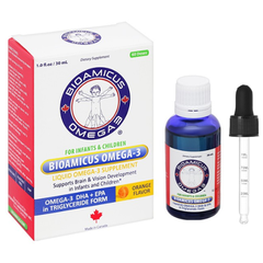 Dung dịch dầu cá tinh khiết BioAmicus Omega-3 hỗ trợ phát triển não bộ và thị giác cho bé sơ sinh hương vị cam lọ 30ml Canada