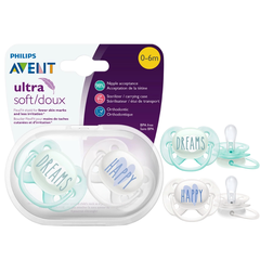 Set 2 ti giả Philips Avent Ultra Soft thông khí siêu mềm cho bé trai màu xanh từ 0-6 tháng