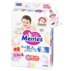 Bỉm Tã dán Merries size M 56+4 (cho bé 6-11kg)