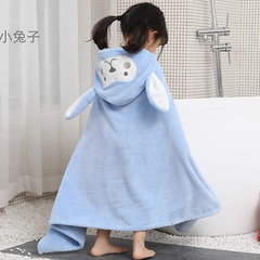 Chăn ủ choàng tắm lông mềm mịn mũ in hình thú cho bé ở nhà hoặc đi biển