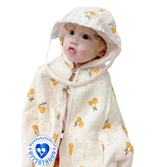 Áo Choàng Chống Nắng Đa Năng Cho Bé Vải Xô Muslin Có Kính Chống Bụi, Thoáng Mát, Cúc Bấm Tháo Rời