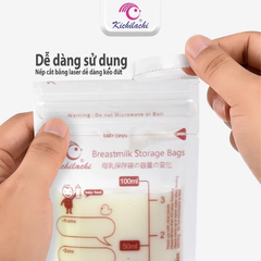 Túi trữ sữa cảm biến nhiệt độ, có khóa zip, chắc chắn chống rò rỉ Kichilachi 100ml hộp 30 túi