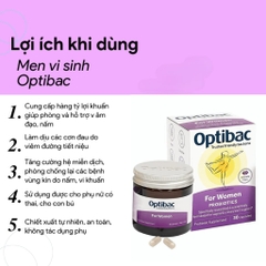 Optibac Tím 30 Viên (Optibac For Women) Men Vi Sinh Chuyên Biệt Cho Phụ Nữ 2025 – Optibac Tím 30 Viên Bổ Sung Lợi Khuẩn Cân Bằng Hệ Vi Sinh Vùng Kín Phòng Trị Viêm Nhiễm Nấm Ngứa Khí Hư Viêm Tiết Niệu An Toàn Không GMO Chính Hãng Anh Giá Rẻ