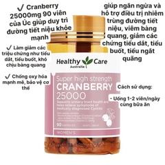 Hổ trợ viêm đường tiết niệu Healthy Care Cranberry 25000mg 90 viên của Úc